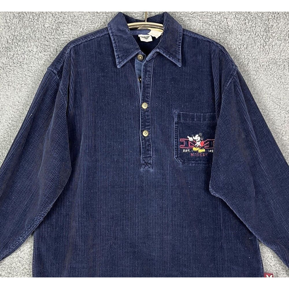 VTG Mickey Mouse Pullover Shirt Large Corduroy Disney Catalog Heavy Dark Blue